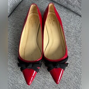 Kate Spade Red Patent Leather Flats with Black Bow